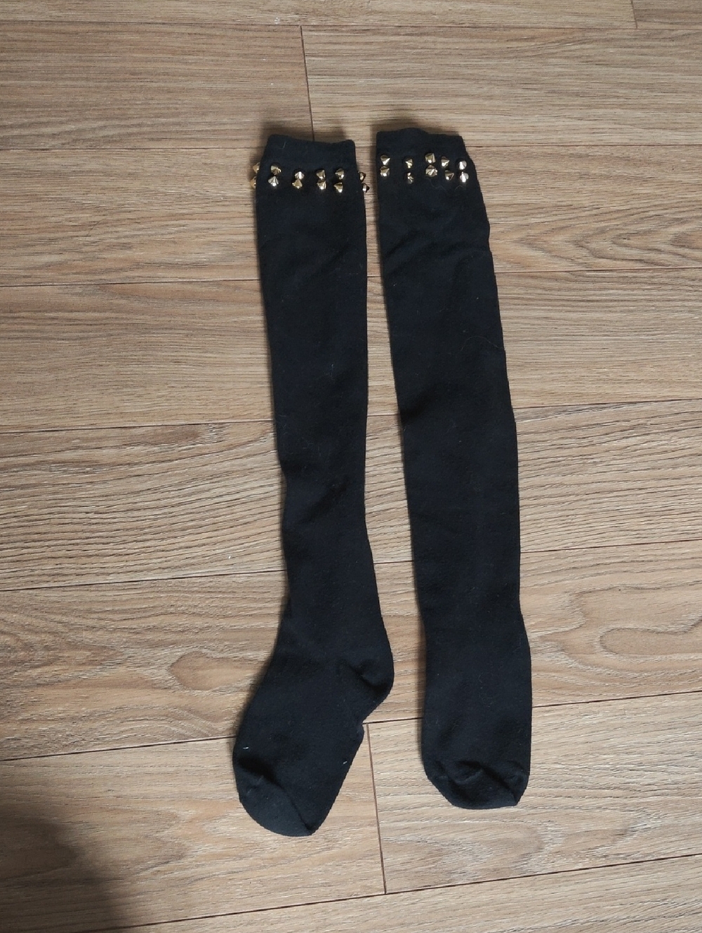 Black Knee-High Socks with Gold Stud Accents